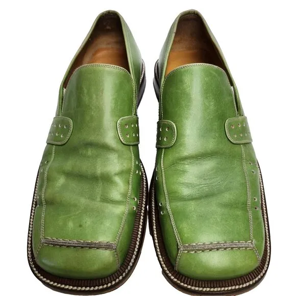 Avventura Mens 8.5 Dress Shoes Loafers Green Leather Handmade in Spain Vintage
