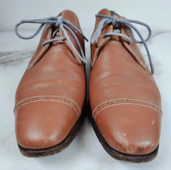 Awl &amp; Sundry Handcrafted Cognac Leather Cap Toe Oxford Lace Up Dress Shoes, 9.5
