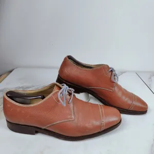 Awl &amp; Sundry Handcrafted Cognac Leather Cap Toe Oxford Lace Up Dress Shoes, 9.5