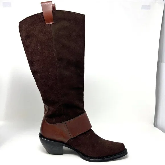 Baci Phoenix Brown Suede Leather Boots Medallion Western Women’s Size 6.5