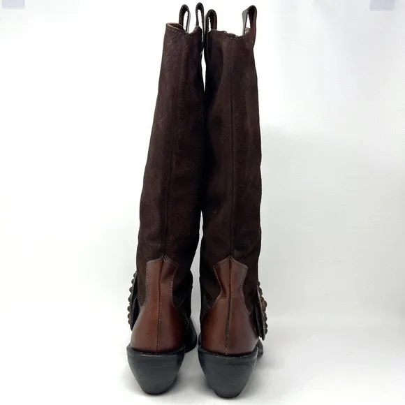 Baci Phoenix Brown Suede Leather Boots Medallion Western Women’s Size 6.5