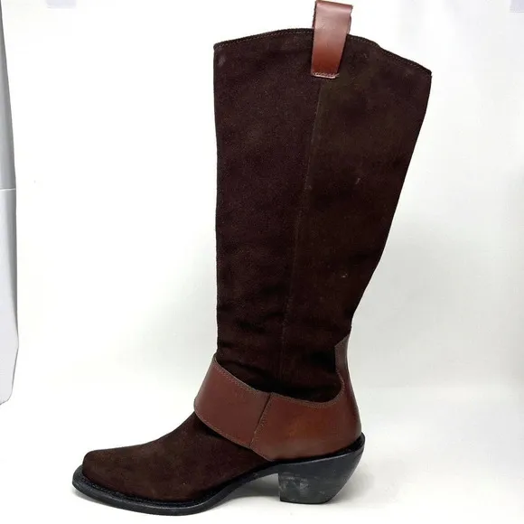 Baci Phoenix Brown Suede Leather Boots Medallion Western Women’s Size 6.5