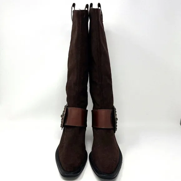 Baci Phoenix Brown Suede Leather Boots Medallion Western Women’s Size 6.5
