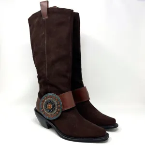Baci Phoenix Brown Suede Leather Boots Medallion Western Women’s Size 6.5