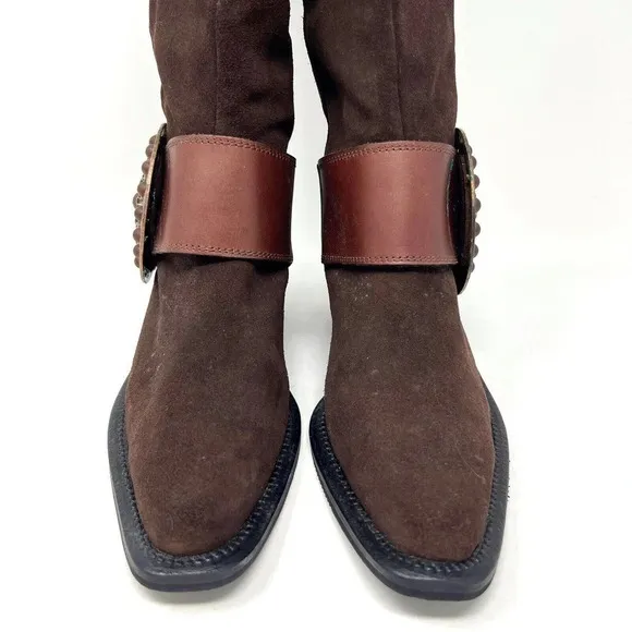 Baci Phoenix Brown Suede Leather Boots Medallion Western Women’s Size 6.5