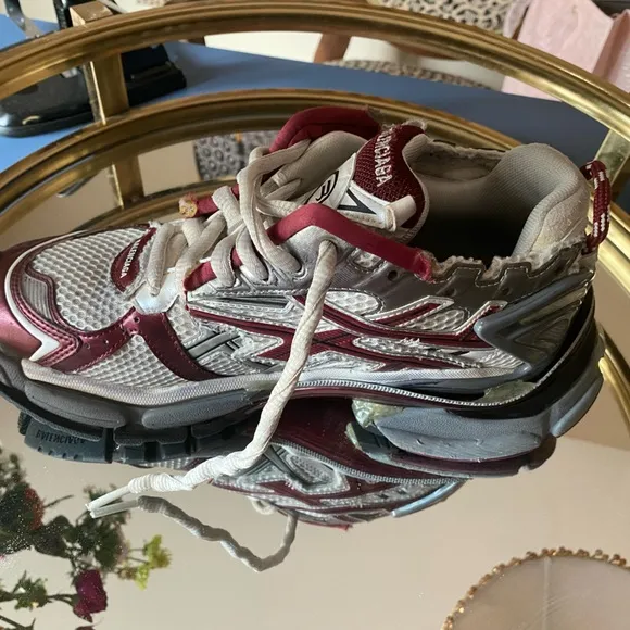 Balenciaga White and Burgundy Sneakers