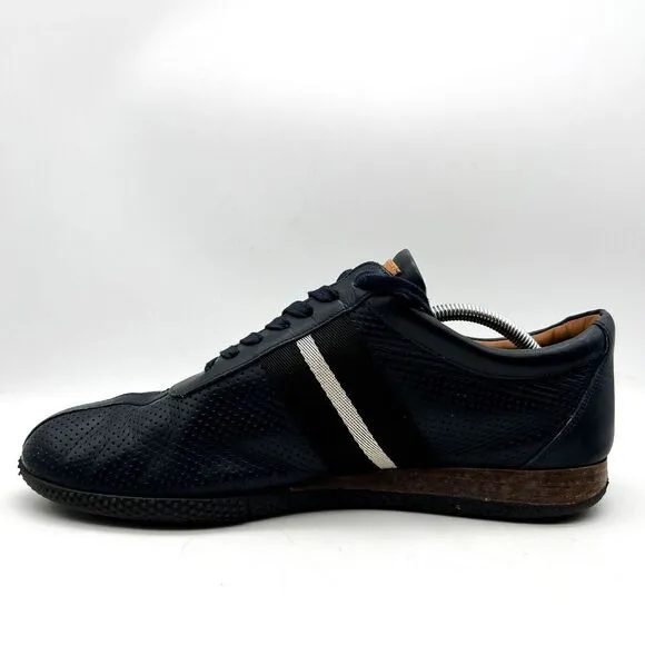 Bally Frenz Leather Lace-Up Sneakers Shoes Perforated Size US 11 Navy‎ Blue