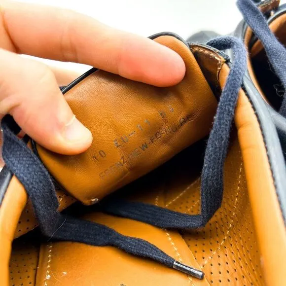 Bally Frenz Leather Lace-Up Sneakers Shoes Perforated Size US 11 Navy‎ Blue