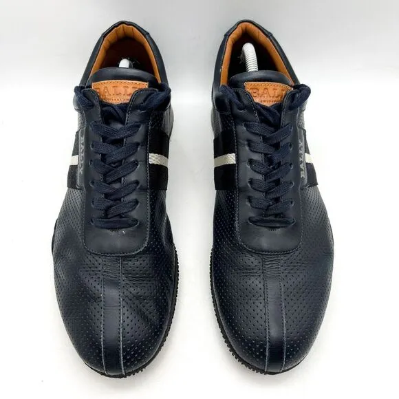 Bally Frenz Leather Lace-Up Sneakers Shoes Perforated Size US 11 Navy‎ Blue