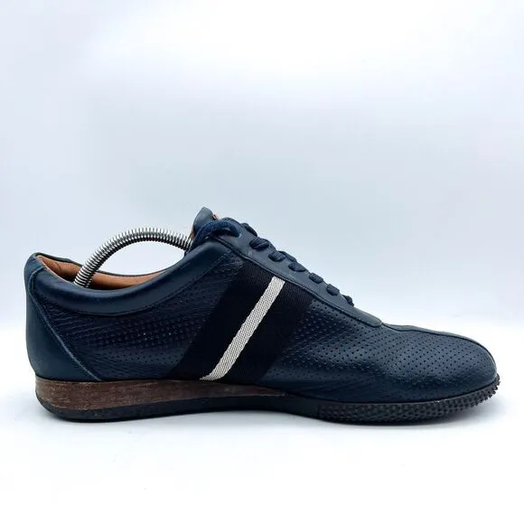 Bally Frenz Leather Lace-Up Sneakers Shoes Perforated Size US 11 Navy‎ Blue