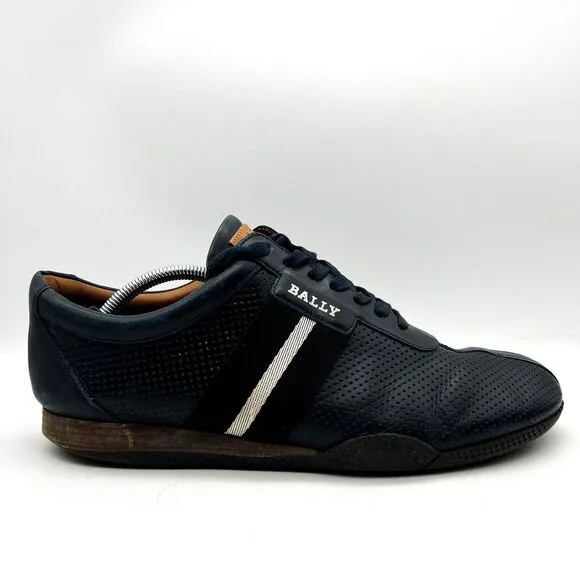 Bally Frenz Leather Lace-Up Sneakers Shoes Perforated Size US 11 Navy‎ Blue