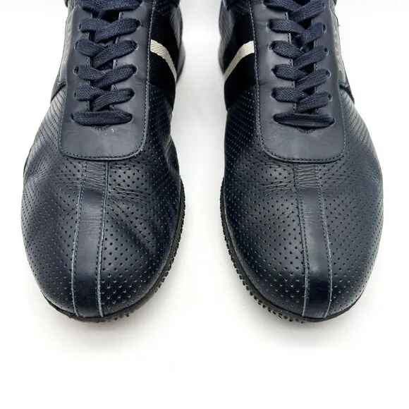 Bally Frenz Leather Lace-Up Sneakers Shoes Perforated Size US 11 Navy‎ Blue