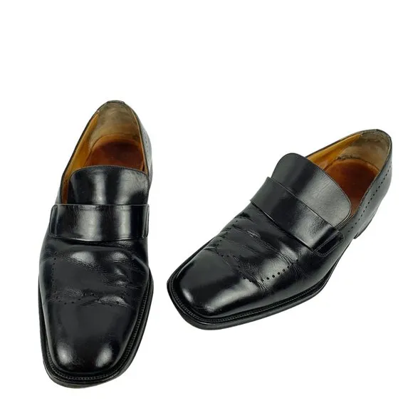 BALLY Toriel Black Leather Brogue Strap Slip on‎ Dress Shoes