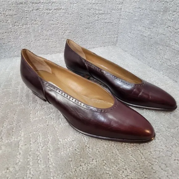 Bally Women's Size 8N US Brown Leather Block Hells Slip on Dress Shoes Italy