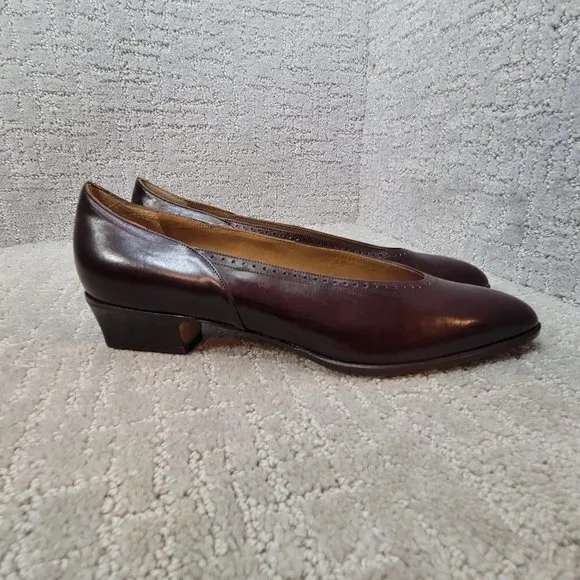 Bally Women's Size 8N US Brown Leather Block Hells Slip on Dress Shoes Italy