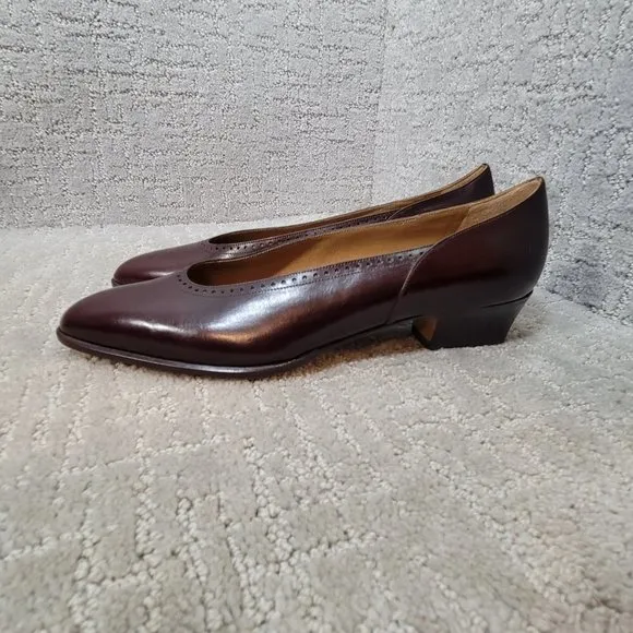 Bally Women's Size 8N US Brown Leather Block Hells Slip on Dress Shoes Italy
