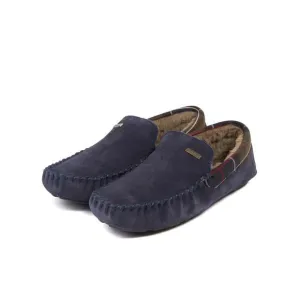 BARBOUR Mens Navy Contrast Plaid Monty Toe Slip On Leather Slippers Shoes 7
