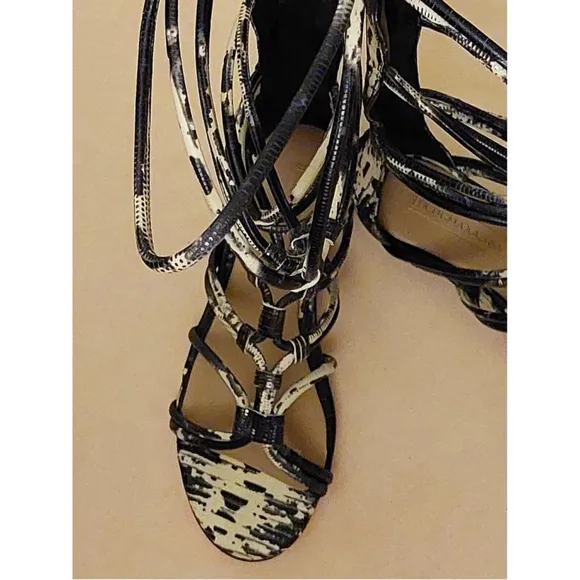 BCBGMAXAZRIA Tall Gladiator Sandals Black and White Leather Shoes Size 7 $484