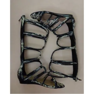 BCBGMAXAZRIA Tall Gladiator Sandals Black and White Leather Shoes Size 7 $484