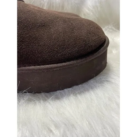Bearpaw Womens Short Brown Suede Winter Boots With Plush Fleece Lining Size 10
