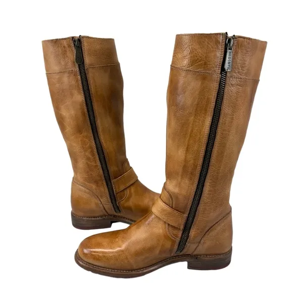 BED STU Gogo Lug Womens 7.5 Tan Rustic Tall Leather Boots Cobbler Series Moto