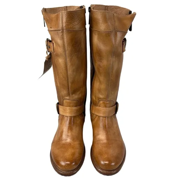 BED STU Gogo Lug Womens 7.5 Tan Rustic Tall Leather Boots Cobbler Series Moto