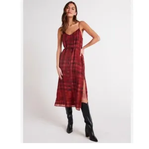 Bella Dahl NWT V-Neck Cami Slip Dress Sz L Red Plaid TENCEL Made in USA $196
