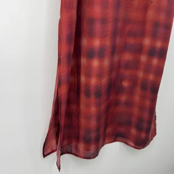 Bella Dahl NWT V-Neck Cami Slip Dress Sz L Red Plaid TENCEL Made in USA $196