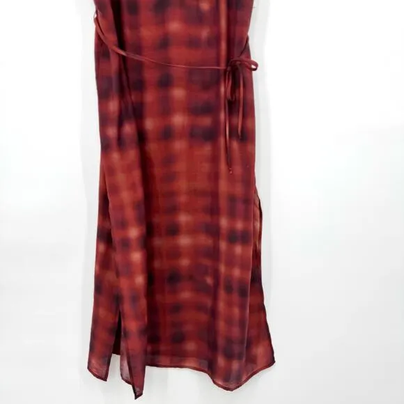 Bella Dahl NWT V-Neck Cami Slip Dress Sz L Red Plaid TENCEL Made in USA $196