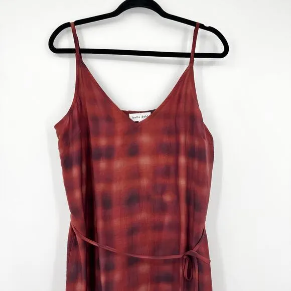 Bella Dahl NWT V-Neck Cami Slip Dress Sz L Red Plaid TENCEL Made in USA $196