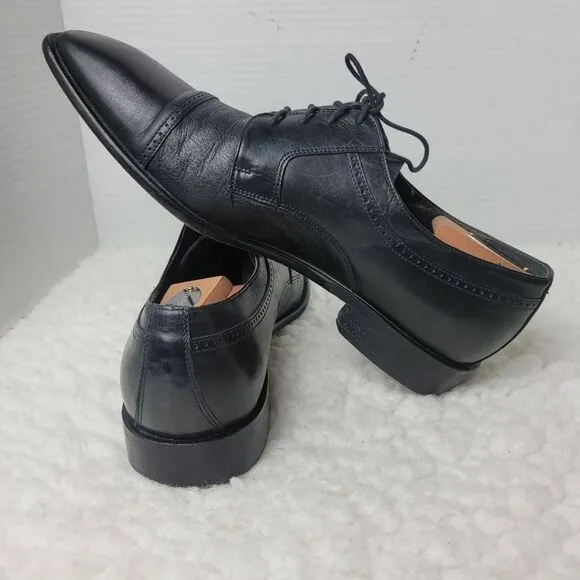 Bettaccini Oxford Men's Size 12 Cap Toe Black Leather Hand Made Dress Shoes 6901