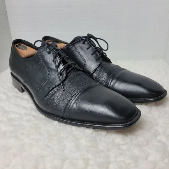 Bettaccini Oxford Men's Size 12 Cap Toe Black Leather Hand Made Dress Shoes 6901