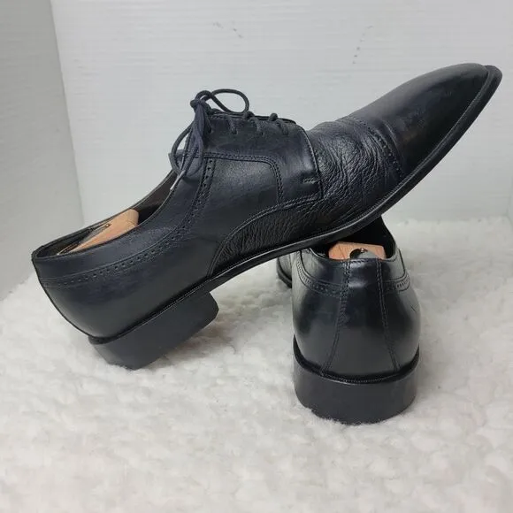 Bettaccini Oxford Men's Size 12 Cap Toe Black Leather Hand Made Dress Shoes 6901