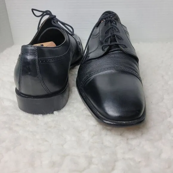 Bettaccini Oxford Men's Size 12 Cap Toe Black Leather Hand Made Dress Shoes 6901