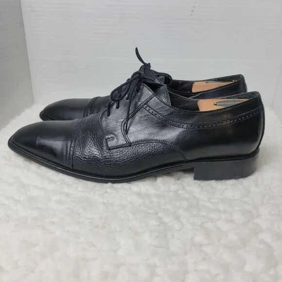 Bettaccini Oxford Men's Size 12 Cap Toe Black Leather Hand Made Dress Shoes 6901