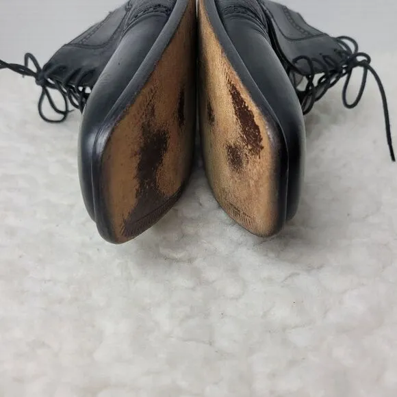 Bettaccini Oxford Men's Size 12 Cap Toe Black Leather Hand Made Dress Shoes 6901