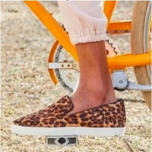 Birdies The Swift Leopard Print Calf Hair Slip On Sneakers