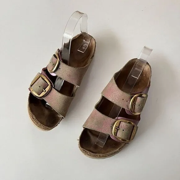 Birkenstock Arizona Big Buckle Washed Metallic Rose Two Strap Sandals 37 Narrow