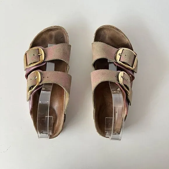 Birkenstock Arizona Big Buckle Washed Metallic Rose Two Strap Sandals 37 Narrow