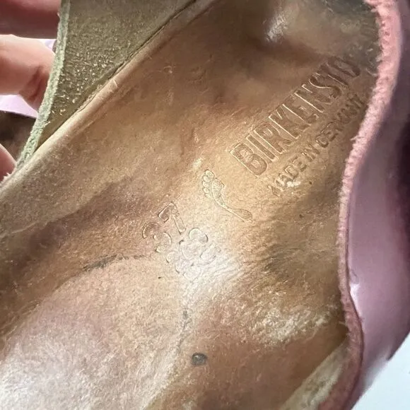 Birkenstock Arizona Big Buckle Washed Metallic Rose Two Strap Sandals 37 Narrow