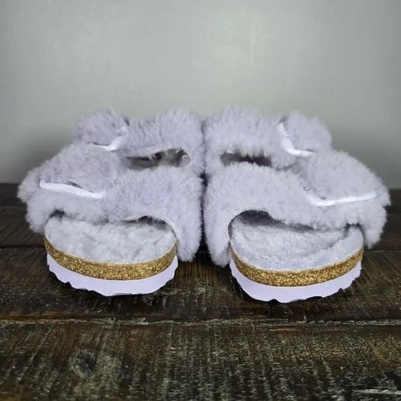 Birkenstock Arizona Shearling Womens 5 EU 36 Narrow Sandals Purple Brown
