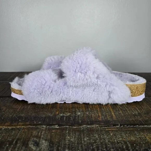 Birkenstock Arizona Shearling Womens 5 EU 36 Narrow Sandals Purple Brown