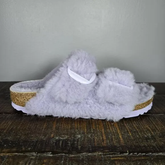 Birkenstock Arizona Shearling Womens 5 EU 36 Narrow Sandals Purple Brown