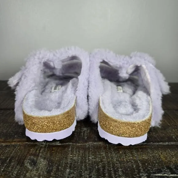 Birkenstock Arizona Shearling Womens 5 EU 36 Narrow Sandals Purple Brown
