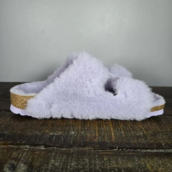 Birkenstock Arizona Shearling Womens 5 EU 36 Narrow Sandals Purple Brown