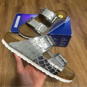 BIRKENSTOCK Arizona silver metallic sandals shoes women’s eur 40 new
