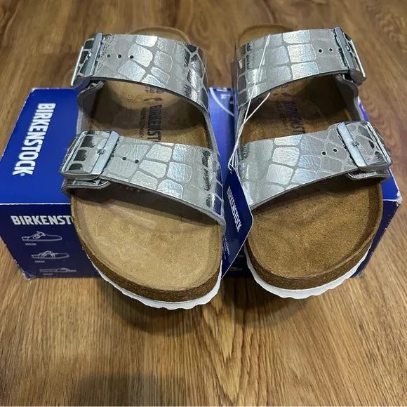 BIRKENSTOCK Arizona silver metallic sandals shoes women’s eur 40 new