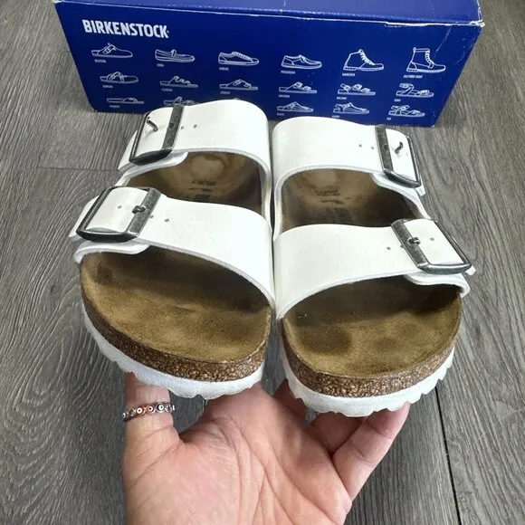 Birkenstock Arizona White Leather Sandals Women’s Size 8 Narrow / 39 Shoes