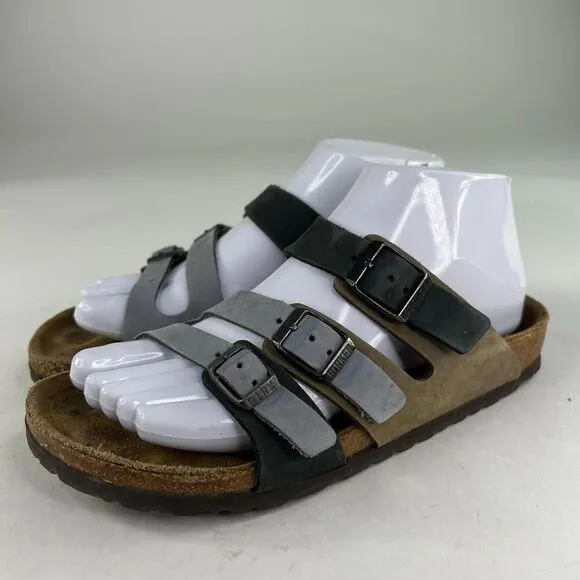 Birkenstock Florida Gray/Black Triple Strap Sandals Size 37 Women's Slide Shoes