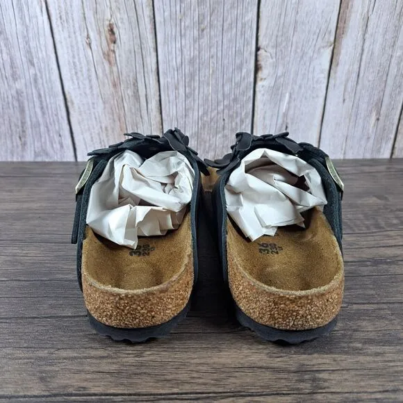 Birkenstock Gizeh Flower Leather Sandals Women's Sz 5 EU36 Black (VGC)